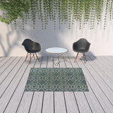 5' X 7' Blue and Gray Geometric Stain Resistant Indoor Outdoor Area Rug
