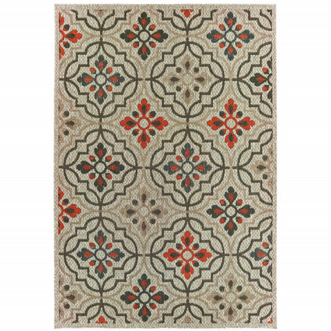 3' X 5' Gray Geometric Stain Resistant Indoor Outdoor Area Rug