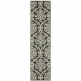 2' X 8' Gray Floral Stain Resistant Indoor Outdoor Area Rug