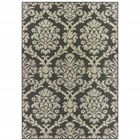 7' X 9' Gray Floral Stain Resistant Indoor Outdoor Area Rug