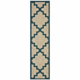 2' X 8' Blue and Gray Geometric Stain Resistant Indoor Outdoor Area Rug