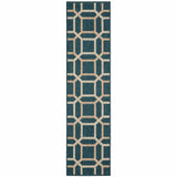 2' X 8' Blue and Gray Geometric Stain Resistant Indoor Outdoor Area Rug