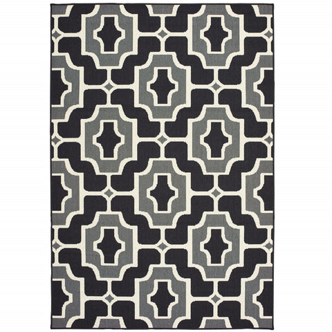2' X 4' Black and Gray Geometric Stain Resistant Indoor Outdoor Area Rug