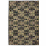 7' X 10' Black and Tan Geometric Stain Resistant Indoor Outdoor Area Rug