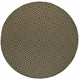 8' X 8' Black and Tan Round Geometric Stain Resistant Indoor Outdoor Area Rug