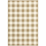 7' X 10' Gray and Ivory Geometric Stain Resistant Indoor Outdoor Area Rug
