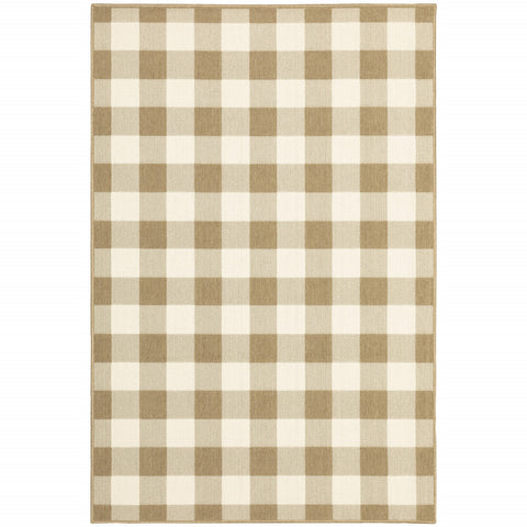 8' X 11' Gray and Ivory Geometric Stain Resistant Indoor Outdoor Area Rug