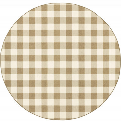 8' X 8' Gray and Ivory Round Geometric Stain Resistant Indoor Outdoor Area Rug