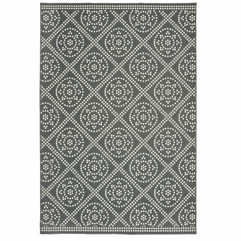 2' X 4' Gray and Ivory Geometric Stain Resistant Indoor Outdoor Area Rug