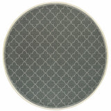 8' X 8' Gray and Ivory Round Geometric Stain Resistant Indoor Outdoor Area Rug