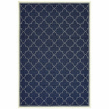 2' X 4' Blue and Ivory Geometric Stain Resistant Indoor Outdoor Area Rug