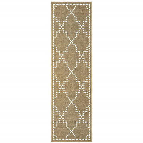 2' X 8' Tan Geometric Stain Resistant Indoor Outdoor Area Rug