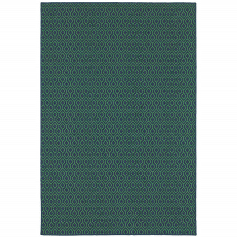 2' X 3' Blue and Green Geometric Stain Resistant Indoor Outdoor Area Rug