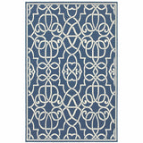 7' X 10' Blue and Ivory Geometric Stain Resistant Indoor Outdoor Area Rug