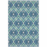 2' X 3' Blue and Ivory Geometric Stain Resistant Indoor Outdoor Area Rug