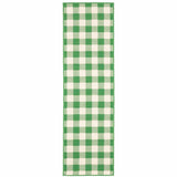 2' X 8' Green and Ivory Geometric Stain Resistant Indoor Outdoor Area Rug