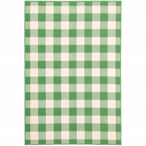 8' X 11' Green and Ivory Geometric Stain Resistant Indoor Outdoor Area Rug