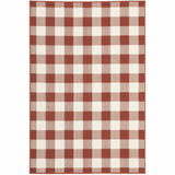7' X 10' Red and Ivory Geometric Stain Resistant Indoor Outdoor Area Rug