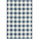 8' X 11' Blue and Ivory Geometric Stain Resistant Indoor Outdoor Area Rug