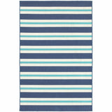 8' X 11' Blue and Ivory Geometric Stain Resistant Indoor Outdoor Area Rug