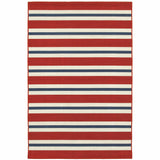 7' X 10' Red and Ivory Geometric Stain Resistant Indoor Outdoor Area Rug