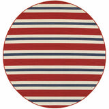 8' X 8' Red and Ivory Round Geometric Stain Resistant Indoor Outdoor Area Rug