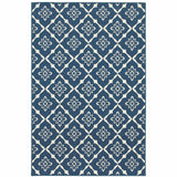 8' X 11' Blue and Ivory Floral Stain Resistant Indoor Outdoor Area Rug