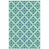 7' X 10' Blue and Green Geometric Stain Resistant Indoor Outdoor Area Rug