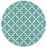 8' X 8' Blue and Green Round Geometric Stain Resistant Indoor Outdoor Area Rug