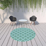 8' X 8' Blue and Green Round Geometric Stain Resistant Indoor Outdoor Area Rug