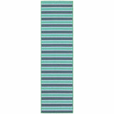 2' X 8' Blue and Green Geometric Stain Resistant Indoor Outdoor Area Rug
