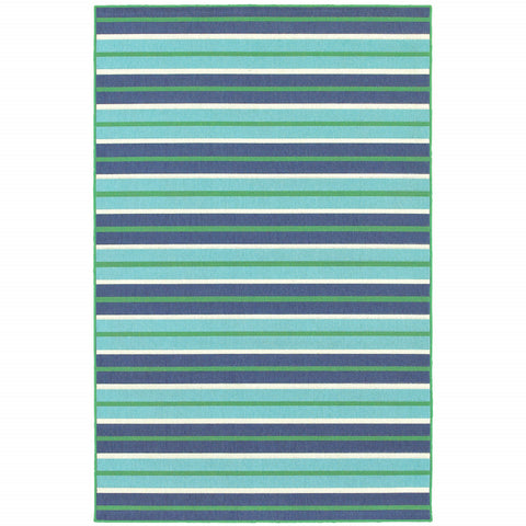 8' X 11' Blue and Green Geometric Stain Resistant Indoor Outdoor Area Rug