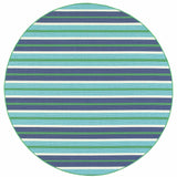 8' X 8' Blue and Green Round Geometric Stain Resistant Indoor Outdoor Area Rug