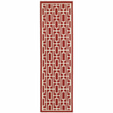 2' X 8' Red and Ivory Geometric Stain Resistant Indoor Outdoor Area Rug