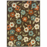 5' X 8' Brown and Ivory Floral Stain Resistant Indoor Outdoor Area Rug