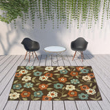 8' X 11' Brown and Ivory Floral Stain Resistant Indoor Outdoor Area Rug
