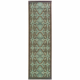 2' X 8' Blue Oriental Stain Resistant Indoor Outdoor Area Rug