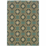 8' X 11' Blue and Ivory Floral Stain Resistant Indoor Outdoor Area Rug