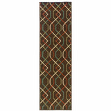 2' X 8' Brown and Ivory Geometric Stain Resistant Indoor Outdoor Area Rug