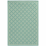 4' X 6' Blue and Ivory Geometric Stain Resistant Indoor Outdoor Area Rug