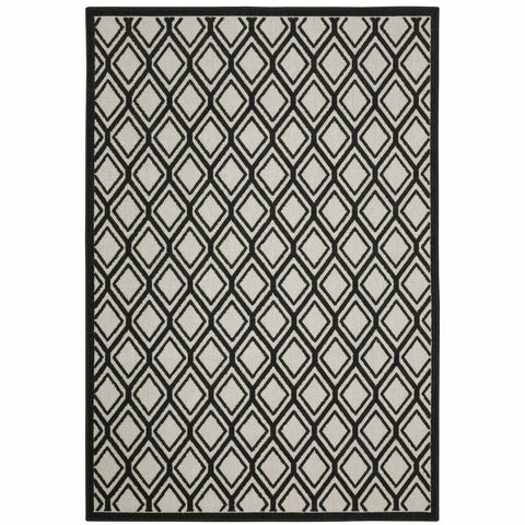 8' X 10' Beige and Black Geometric Stain Resistant Indoor Outdoor Area Rug