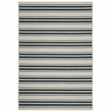 5' X 7' Blue and Beige Geometric Stain Resistant Indoor Outdoor Area Rug