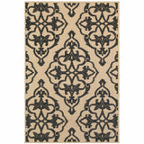 2' X 3' Beige and Black Oriental Stain Resistant Indoor Outdoor Area Rug