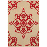 4' X 5' Red Oriental Stain Resistant Indoor Outdoor Area Rug