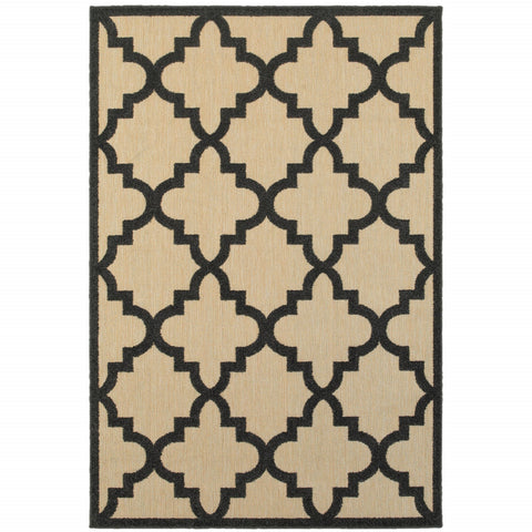 2' X 3' Beige and Black Geometric Stain Resistant Indoor Outdoor Area Rug