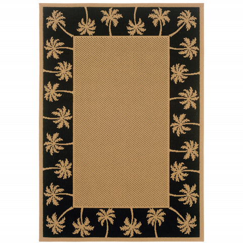 2' X 4' Beige and Black Stain Resistant Indoor Outdoor Area Rug