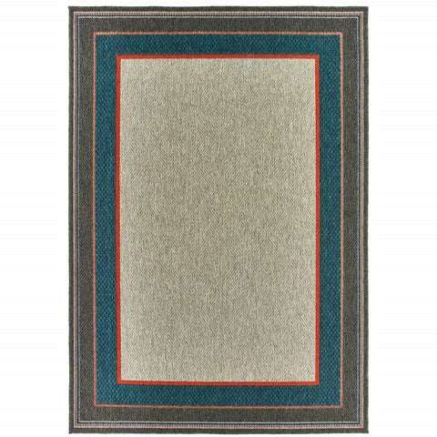 7' X 9' Blue and Gray Stain Resistant Indoor Outdoor Area Rug