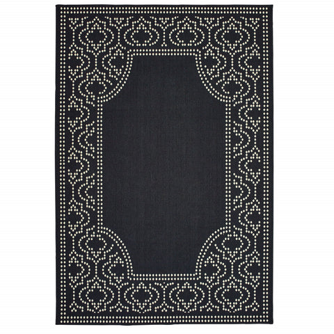 8' X 11' Black and Ivory Stain Resistant Indoor Outdoor Area Rug
