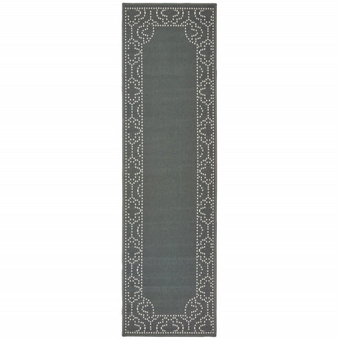 2' X 8' Gray and Ivory Stain Resistant Indoor Outdoor Area Rug