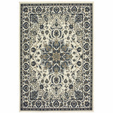 2' X 4' Ivory and Blue Oriental Stain Resistant Indoor Outdoor Area Rug